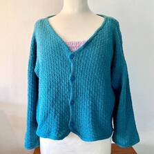 Hantverk för Musikhjälpen: turkos stickad kofta i bomull och lin, stl M - Kläder - Sollefteå